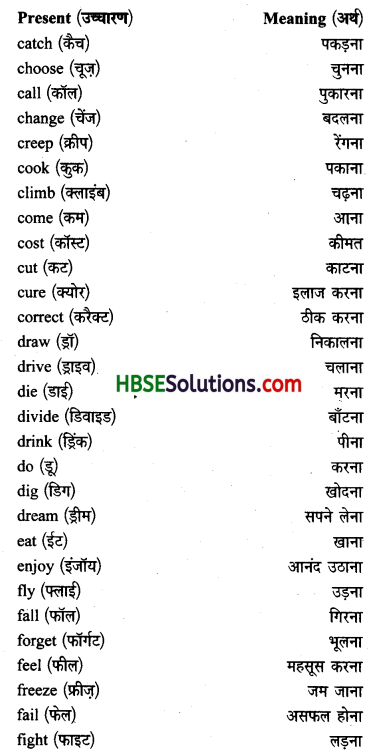 HBSE 10th Class English Grammar Tenses -3.1
