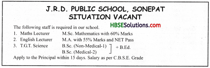 HBSE 9th Class English Advertisement Writing -1