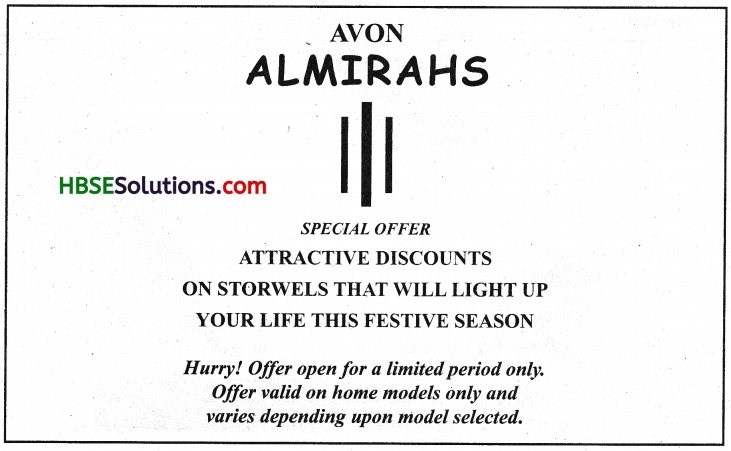 HBSE 9th Class English Advertisement Writing -5