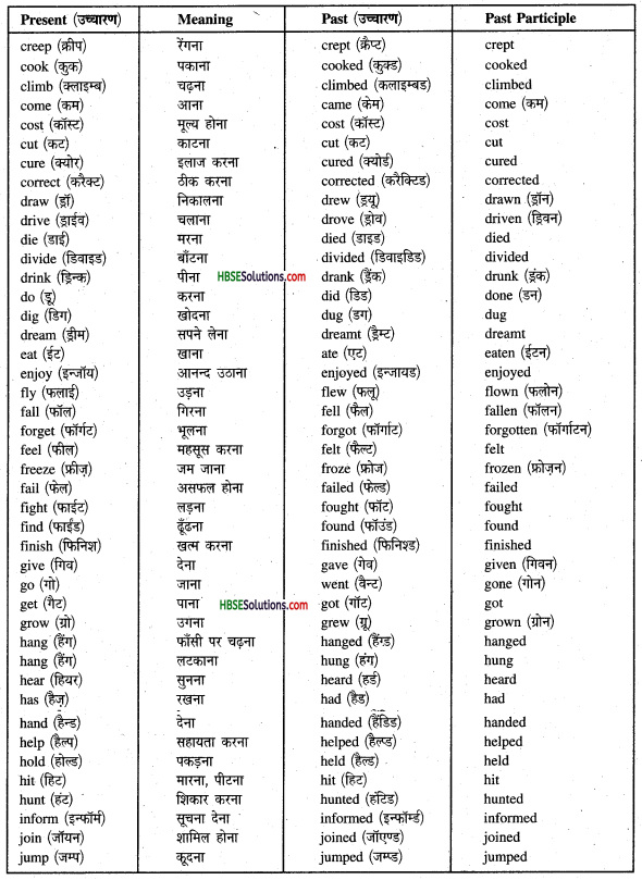 HBSE 9th Class English Grammar Tenses -2
