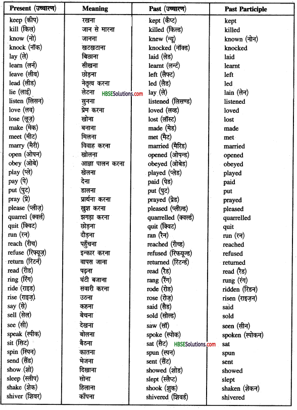 HBSE 9th Class English Grammar Tenses -3