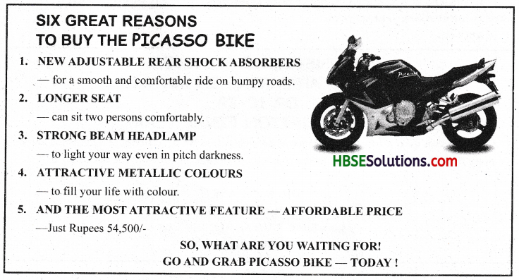 HBSE 10th Class English Advertisement Writing -2