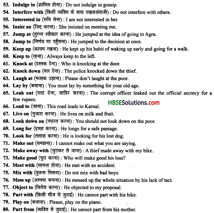 HBSE 10th Class English Grammar Phrasal Verb 3.1