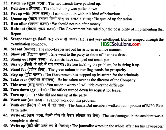 HBSE 10th Class English Grammar Phrasal Verb 6
