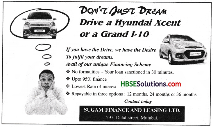 HBSE 10th Class English Advertisement Writing -6
